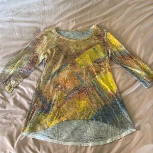 Asymmetrical Yellow and Green Tunic with Artistic Flair